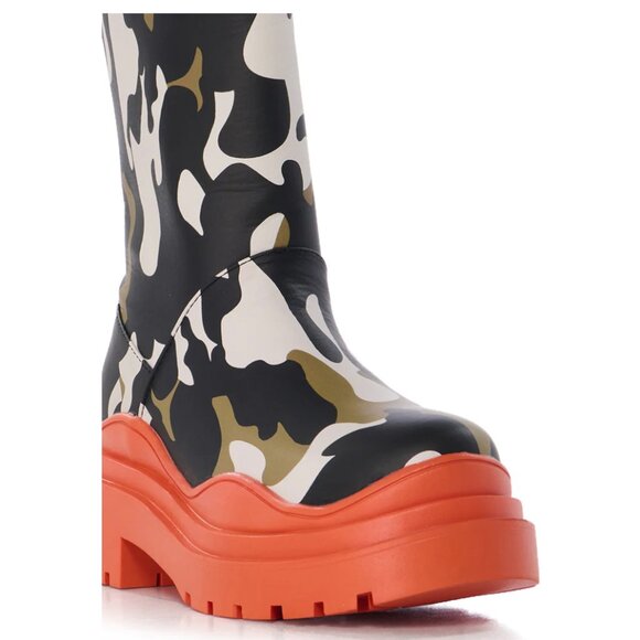 Callie Lives Miz Azalea Wang Camo Tangerine Rain Bootie 8 8.5 - Picture 9 of 10